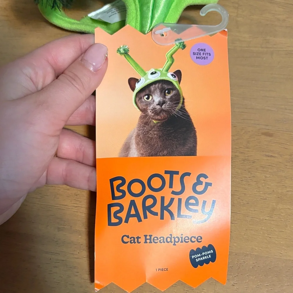Boots & Barkley Green Alien Cat Costume with Pom Poms